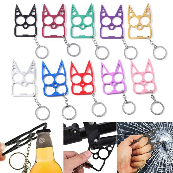 

keychains 6 in 1 portable cute cat opener multi-tool screwdriver keychain outdoor gadgets metal bottle kitchen gadget beer tools, Silver