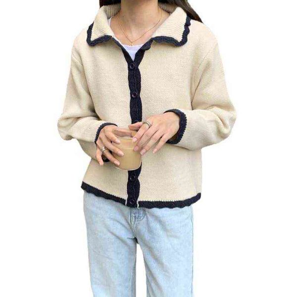 

women's sweaters soft girl loose korean lace lapel knitted cardigan women 2021 autumn winter short sweater coat women, White;black