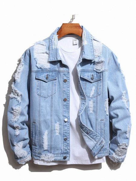 

men ripped denim jacket without tee d1wm#, Blue