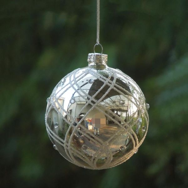 

party decoration 16pcs/pack diameter=8cm small size electroplating silver christmas day glass ball handmade globe pendant home