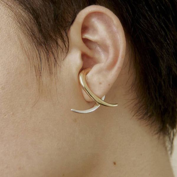 

hbp ins fashion niche design earrings gold and silver double color cow horn cross no hole bone ear clip tide