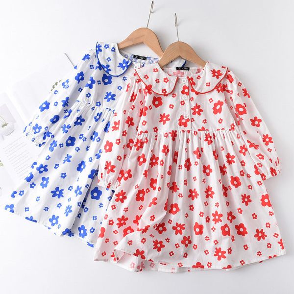 

fashion princess baby girl clothes elegant flower girls dress long sleeve peter pan collar kids clothes birthday dress, Red;yellow