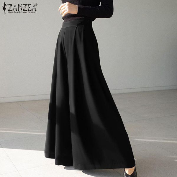 

women's pants & capris palazzo women zipper spring vintage korean style high waist pantalon femme long trousers casual streetwear, Black;white