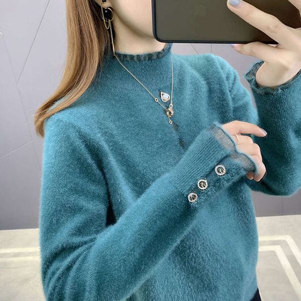 

semi turtleneck women's loose fit korean autumn winter 2021 new thickened mink like velvet knitted bottomed shirt, White;black