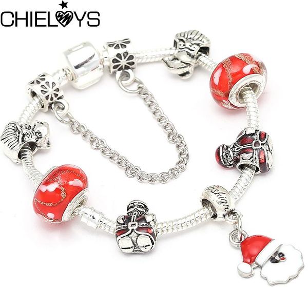 

charm bracelets chieloys clear murano glass beads crystal santa claus brand bracelet with silver plated for women christmas gift, Golden;silver