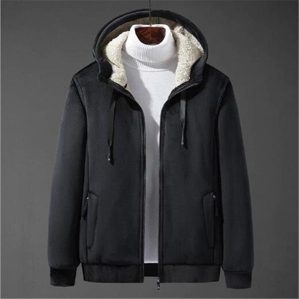 

men's jackets winter lamb cashmere hooded sweater large size trend young casual thickening plus velvet jacket outerwear coat, Black;brown