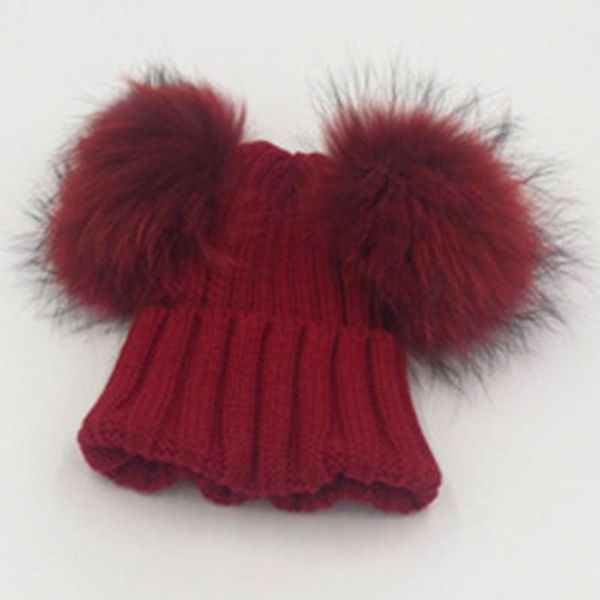 

fashion warm autumn winter newborn baby hat cute hats double hair ball knit beanie girl cap, Yellow