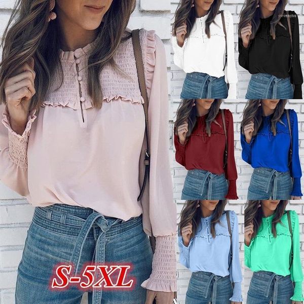 

womens chiffon blouse casual button elastic cuffs shirt white office ladies blouses blusa autumn women's shirts