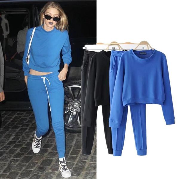 

2021 limited o-neck full sale promotion cotton acrylic casual broadcloth spring sweatershirt 2 suit crewneck + pants two female, Gray