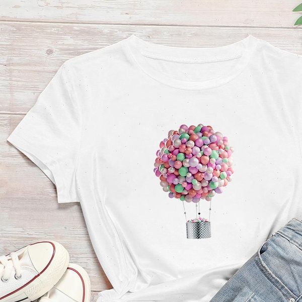 

harajuku style womens t shirt multicolor balloons make up a air balloon graphic design women exquisite, White