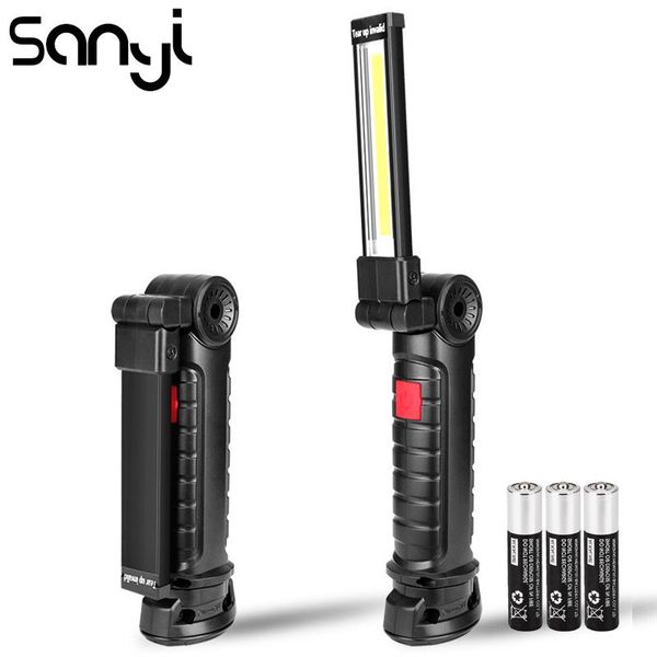 

flashlights torches sanyi 5 modes led portable lamp lantern power by 3* battery strong magnetic hooking torch for camping hunting