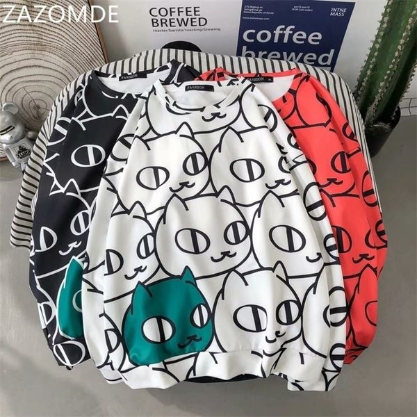 

zazomde pullover men cat print hoodies sweatshirts streetwear hip hop harajuku casual pullover hoodie mens outwear autumn 201127, Black