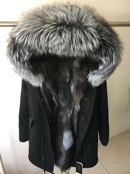 

raccoon fur collar parka women warm fox lined coat winter coat quality, Black