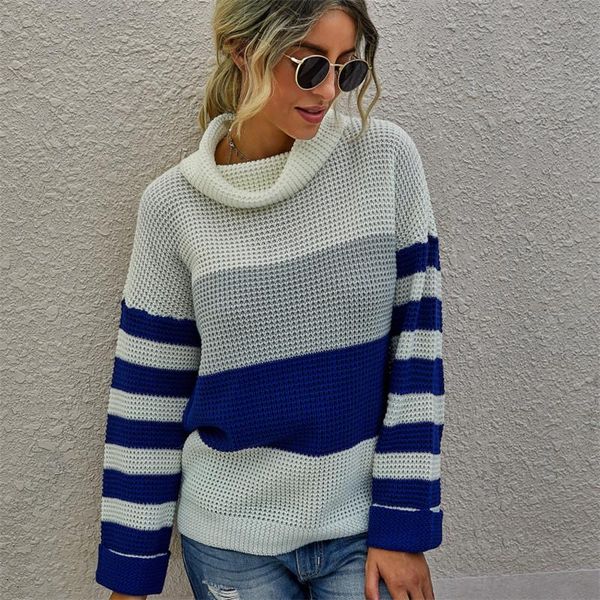 

women's sweaters women striped turtleneck pullover fall winter 2021 fashion contrast color all match high neck comfortable female sweat, White;black