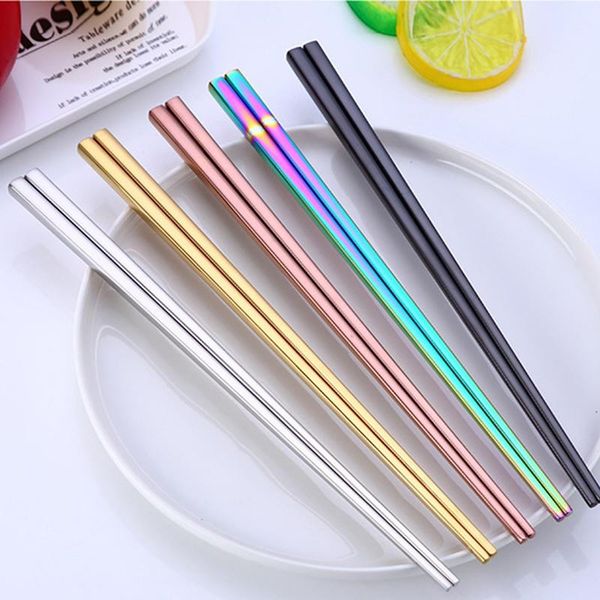 

chopsticks 23cm muticolor chinese metal non-slip stainless steel chop sticks set reusable tableware