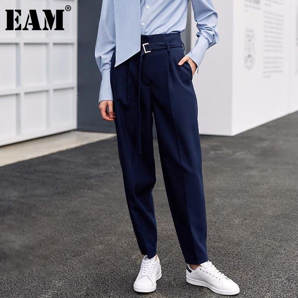 

women's pants & capris [eam] high waist blue pleated split long wide leg trousers loose fit women fashion tide spring autumn 2021 1h081, Black;white