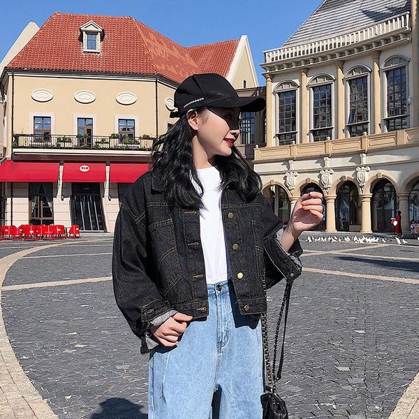 

women's jackets black denim jacket women 2021 loose casual coats womens clothing ladies outwear streetwear jeans jacquet coat chic kpop, Black;brown