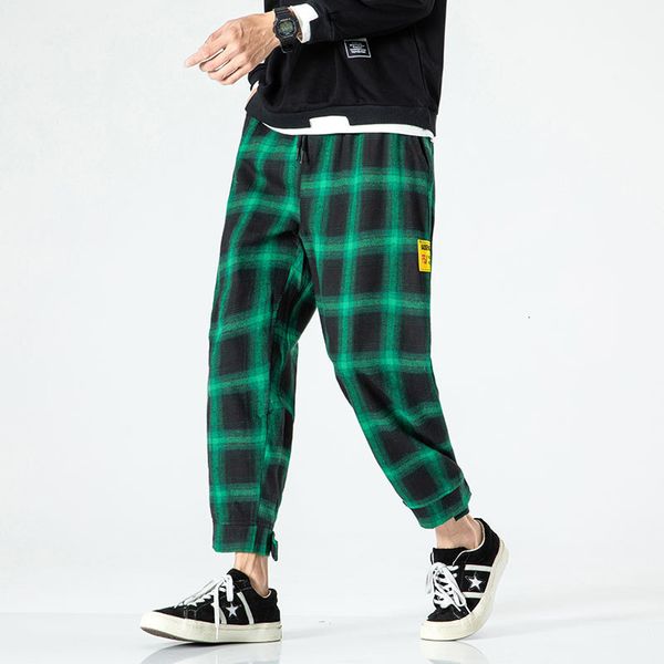 

new 2021 men's joggers leggings plaid man black comfortable pant casual streetwear loose trouser japanese trendy pants polyester w2cg