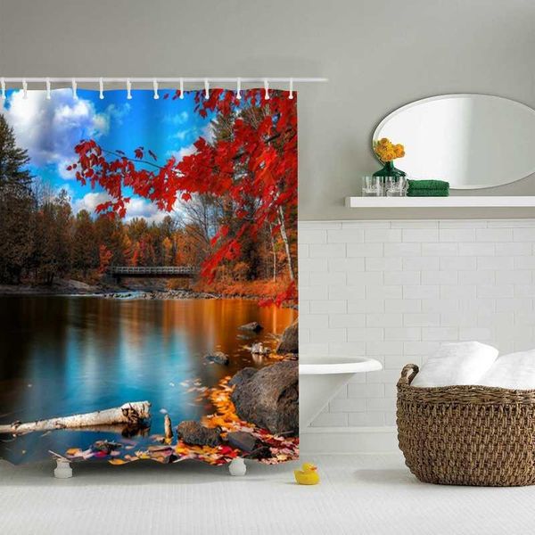 

shower curtains forest natural scenery 3d printing bath polyester washable fabric with hooks home decorative screen