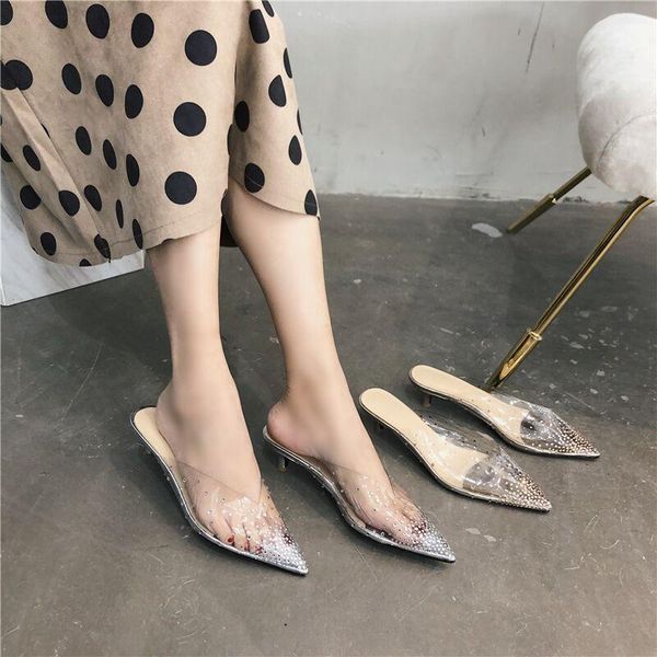 

heel air transparent sandals fairy 2021 shoes slipper sharp low, Black