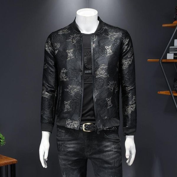 

men's jackets 2021 gold rose jacquard men jacket korean black floral design abrigo hombre ropa vintage, Black;brown