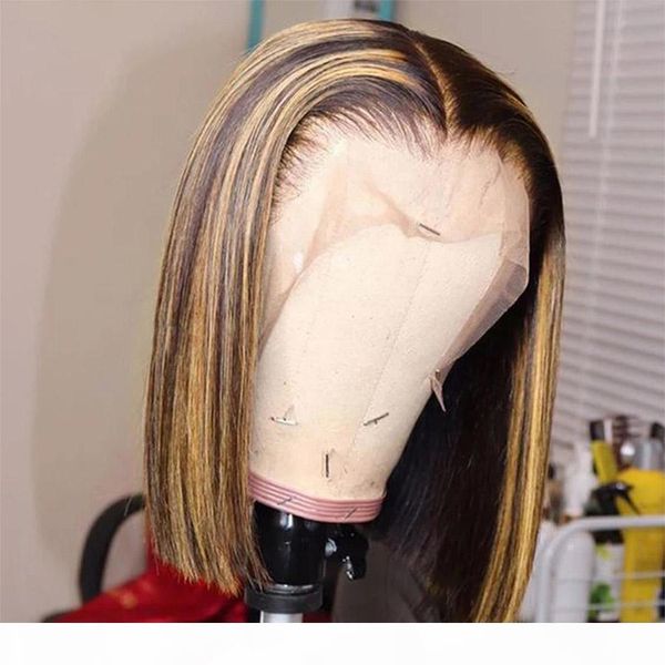 

omber 13x4 brazilian human hair lace front wigs modern show 613 blonde lace front wig human hair short bob hair lace wigs, Black;brown