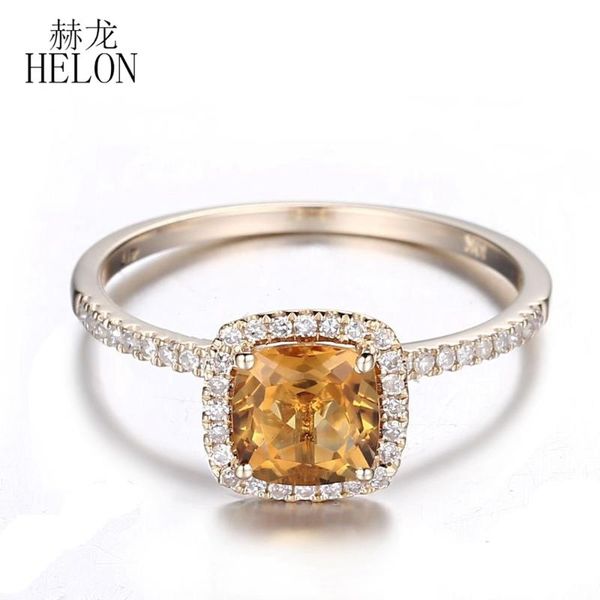 

cluster rings helon solid 10k yellow gold flawless cushion 6x6mm genuine natural citrine 0.2ct diamonds engagement wedding trendy jewelry ri, Golden;silver