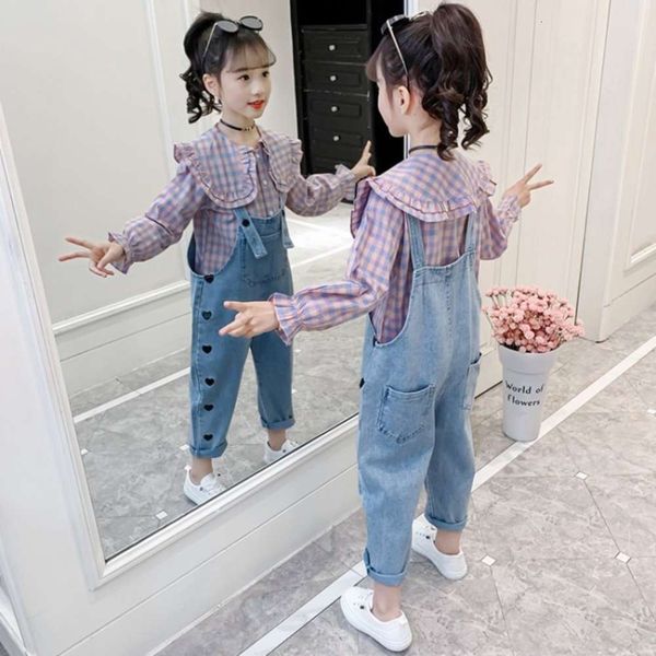 

girls' suspenders 2021 new fashion children's wear spring two piece suit, Blue