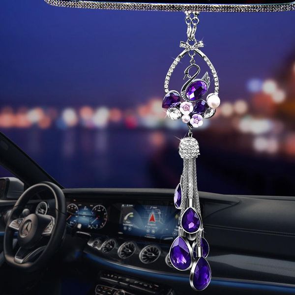 

interior decorations luxury crystal rear view mirror ornament swan lucky star car hanging accessories for women girls bling diamond decorati