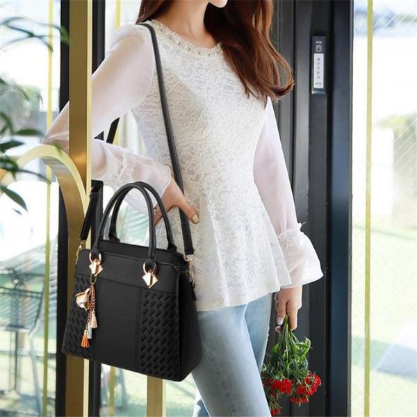 

fashion women pu leather tassel totes handle embroidery crossbody simple hand bags