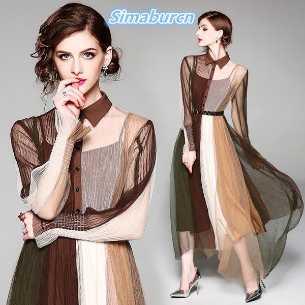 

casual dresses simaburcn summer women mesh long dress sleeve femme elegant party striped printed loose slim waist arrivals, Black;gray