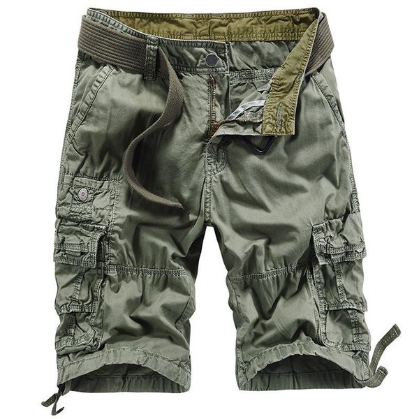 

men's shorts summer outdoor cargo pocket cotton casual half pants mid waist drawstring loose high quality, White;black