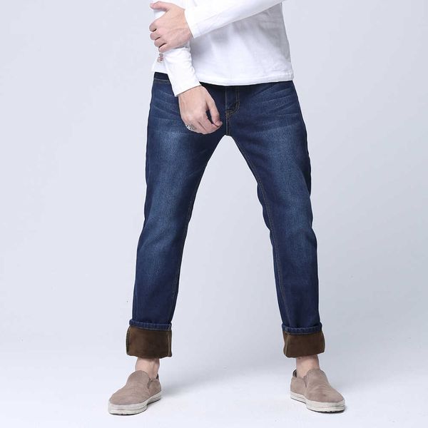 

men's jeans winter warm men slim straight casual thicken flannel fleece elastic wash jean big size 29-40 s6wj023 28mm lm3m, Blue