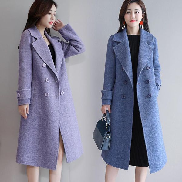 

women's wool & blends 2021 winter women cashmere long woolen coat fashion slim elegant double-breasted outerwear female clothing r1037, Black