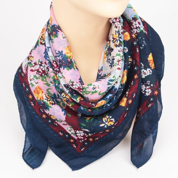 

scarves autumn winter 85cm cotton linen square scarf women warmth floral nib ethnic soft shawl multifunctional headscarf e09, Blue;gray