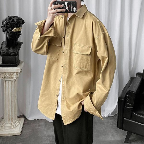 

men's casual shirts men cotton korean version young energetic turn-down collar spring autumn solid single breasted broadcloth coat, White;black