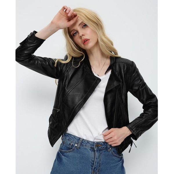 

women's leather & faux sheep skin women genuine jacket slim motorcycle coat, Black