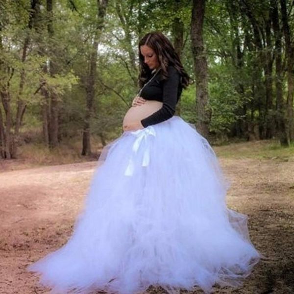 

skirts puffy tutu tulle customized skirt with bow pregnant women jupe femme multi layers plus size, Black