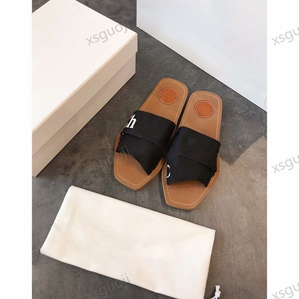 

fashion luxury womens design flip flop letter cotton fabric sandals summer beach flat slipper skateboard shoes high quality, Black