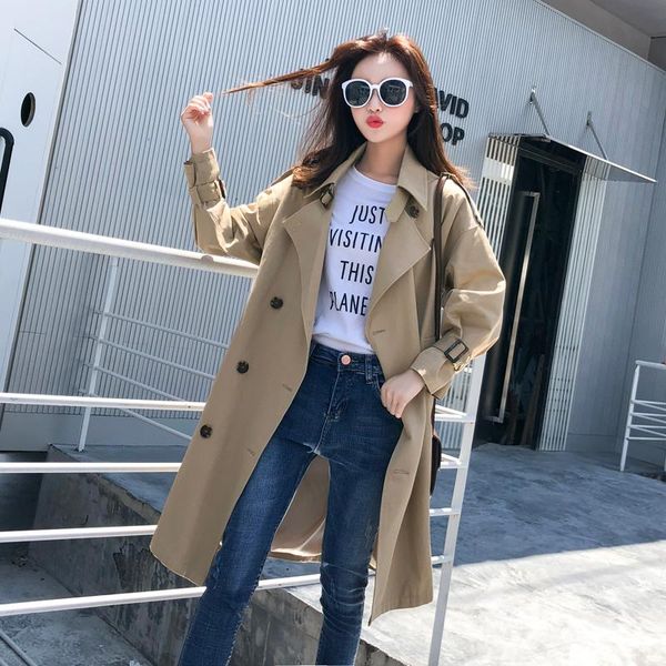 

fashion casual windbreaker women's long section 2021 loose korean spring autumn double breasted retro gabardina mujer elegante, Tan;black