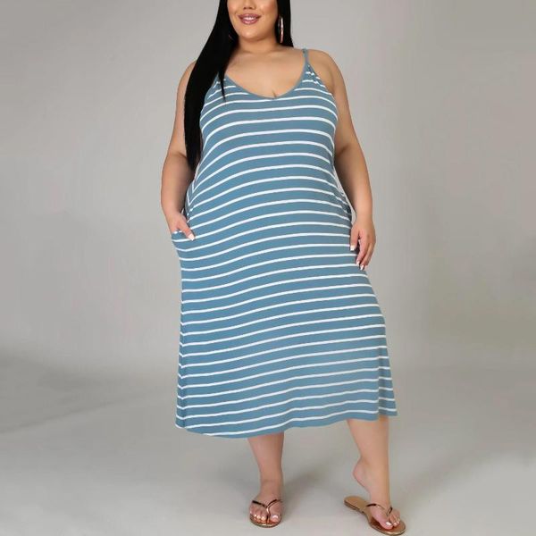 

casual dresses large spaghetti strao dress women causal striped print loose fashon mid calf daily wear high home trendy clothes midi, Black;gray