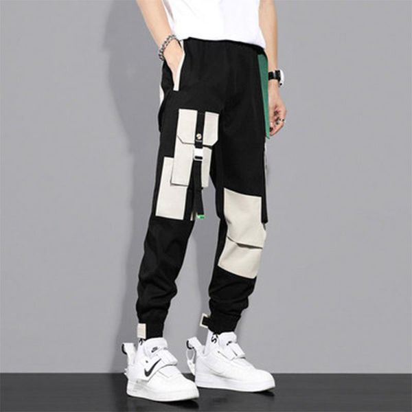 

men's pants prowow drawstring overalls men 2021 trendy and all-match nine-point loose harem youth casual hip hop trousers, Black