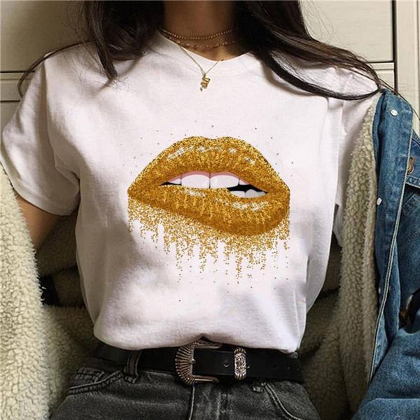 

2021 harajuku shiny red lips graphic t shirt women cartoon grunge t-shirt fashion tshirt ullzang tee female ropa mujer, White