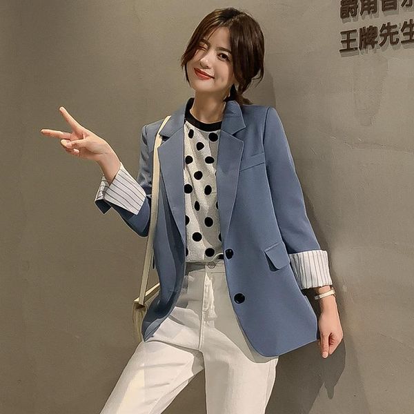 

women's suits & blazers 2021 spring korean version of the loose small suit long-sleeved jacket mid-length slim, White;black