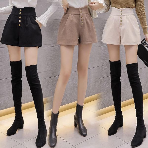

women's shorts women fall winter outer wear high waist fat people woolen matching boots pants ropa mujer, White;black