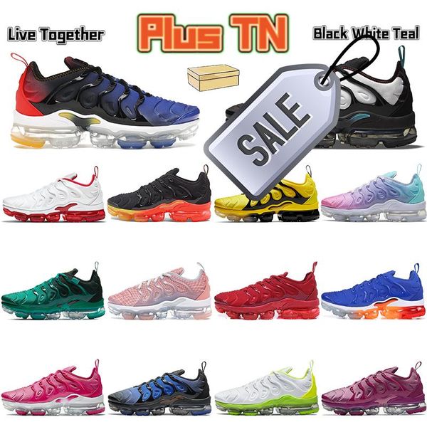 

with box plus tn running shoes men women sneakers live together black white teal orlando yolk triple red bubblegum mens trainers 36 -47 x