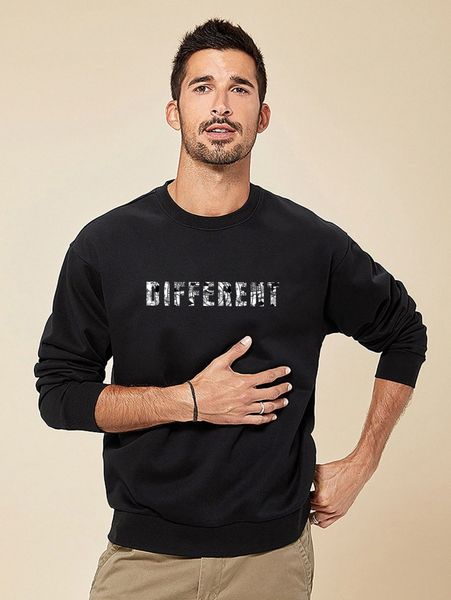 

men letter graphic sweatshirt p2b9#, Black