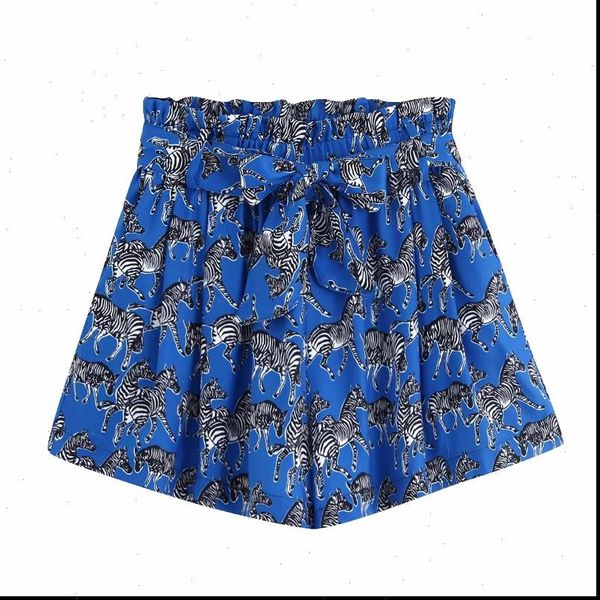 

2021 women bow tie belt animal print shorts ladies elastic waist paperbag pocket shorts chic zebra pantalone cortos p516, White;black