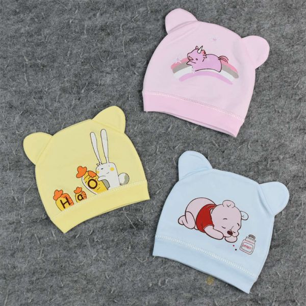 

spring and autumn baby cap ajxy born cap cotton cartoon printing, Yellow