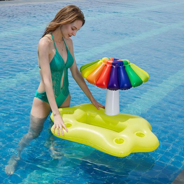 

pool & accessories inflatable pvc water drink rainbow coconut tree swimming floating cup holder mushroom umbrella bottle